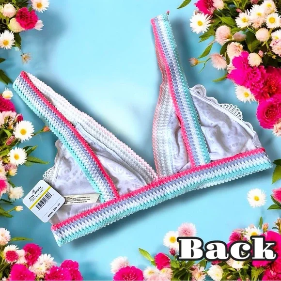 NEW ⭐️ Free People Bra Colorblock Lace Bralette, Optic White and Rainbow, Size M - Picture 3 of 15